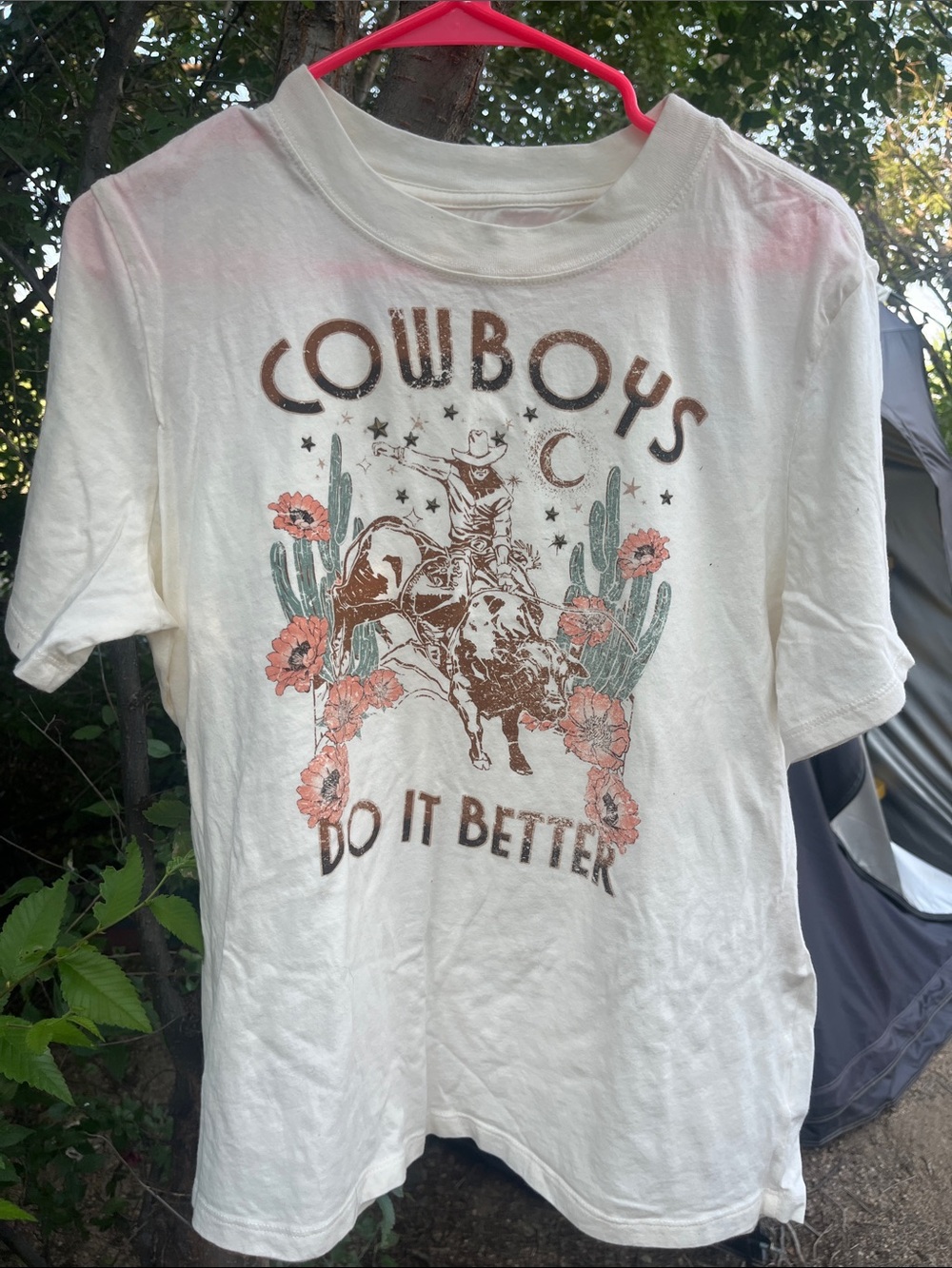 Idyllwind White Graphic 'Cowboys Do It Better' Tee with Pink Floral Accents